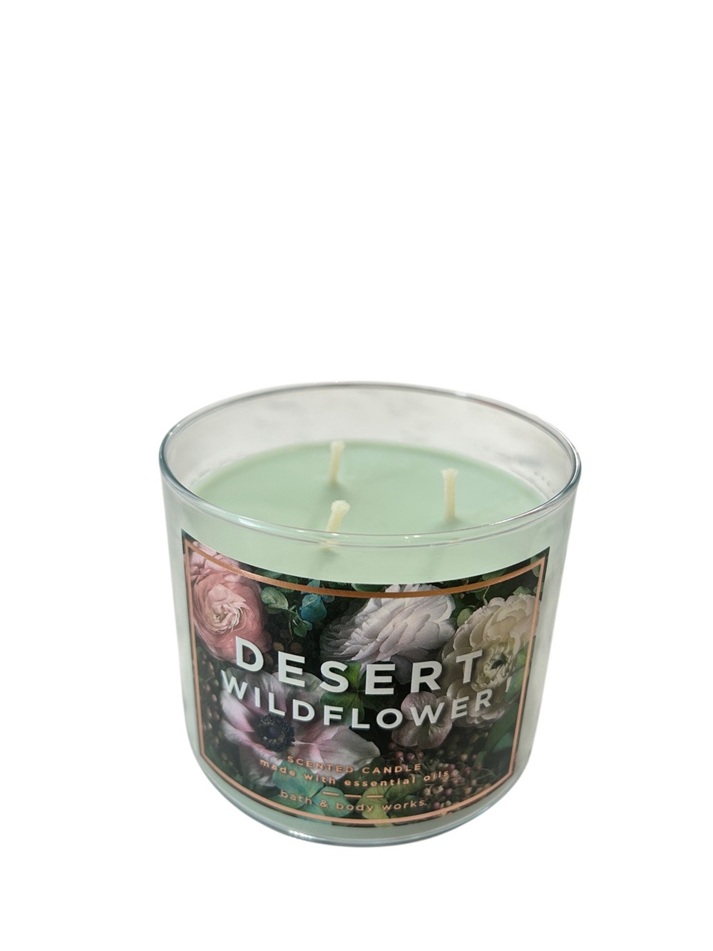 Bath & Body Works Desert Wildflower 3-Wick Candle Discontinued Rose Gold Lid - Picture 2 of 9